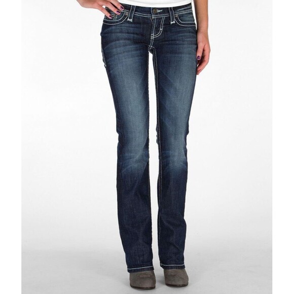 BKE Sabrina Bootcut Jeans Size‎ 25 R X 31.5 Western Grunge Denim Stitching Low - Picture 1 of 13